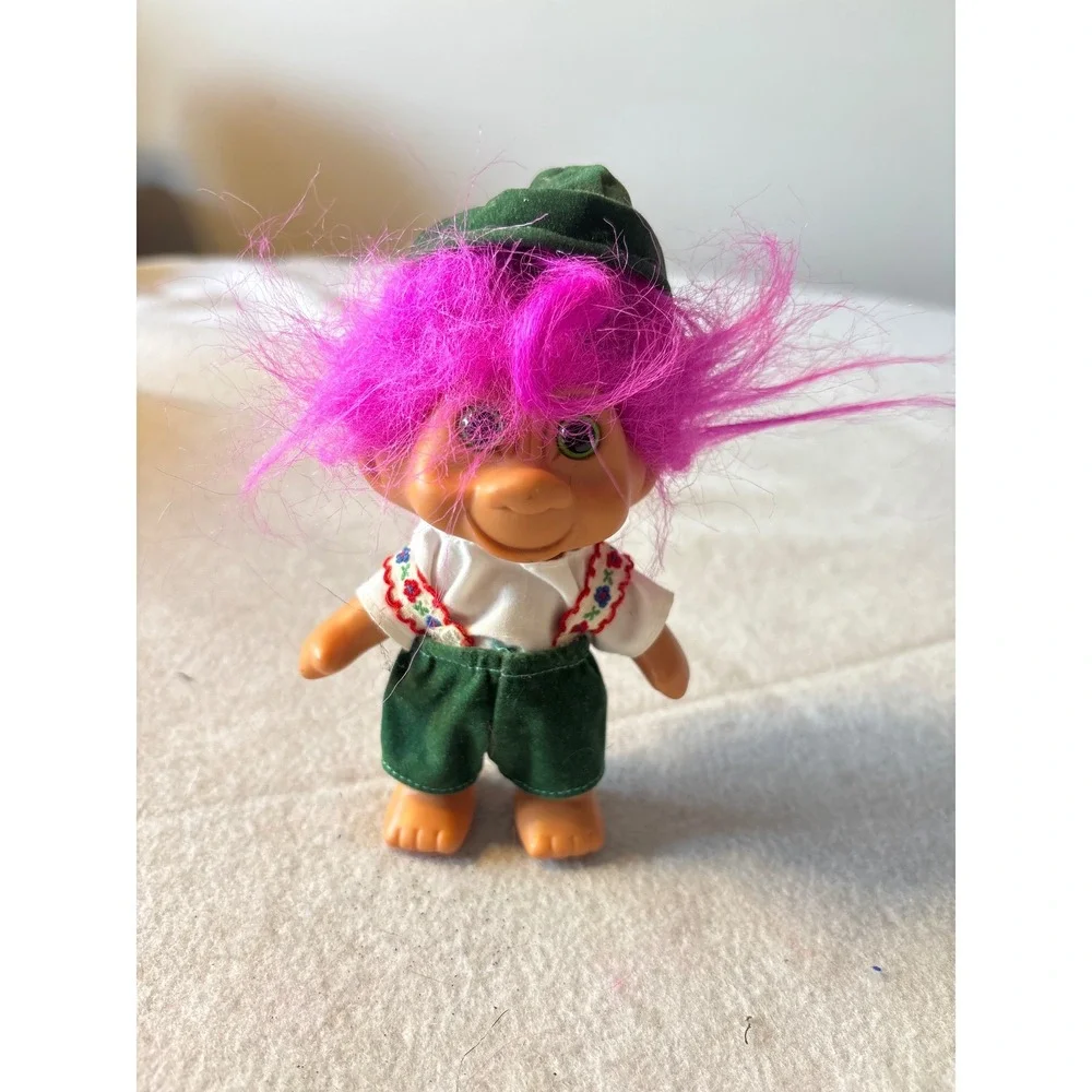 Vintage Troll Doll Purple‎ Hair Green Hat Outfit Collectible Toy